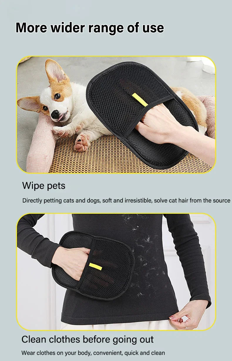 Pet Hair Removal Tool  Hair Remover Reusable Static Removal Gloves Double-Sided Grooming Gloves for Pets Removes Pet Fur Hair