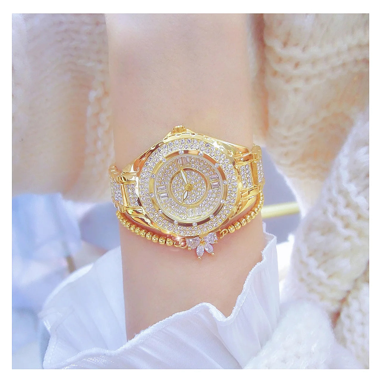 2025 Crystal Diamond Watches For Women Gold Original Elegant Ladies Watch With Bracelet Set Rose Gold Gift For Girlfriend Wife