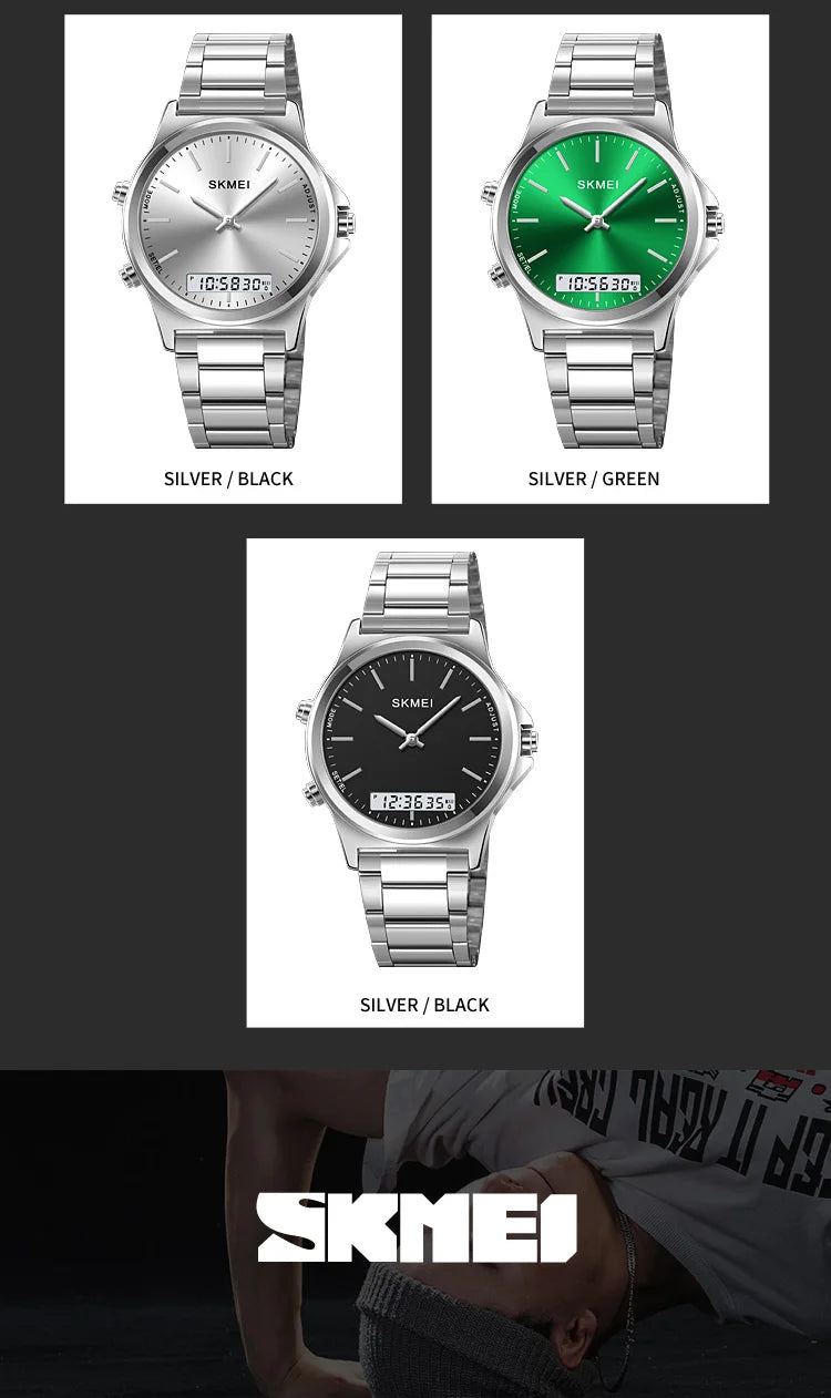 SKMEI Full Steel 3 Time Back Light Display Digital Chrono Sport Watches Mens Waterproof Alarm Wristwatches Clock reloj hombre