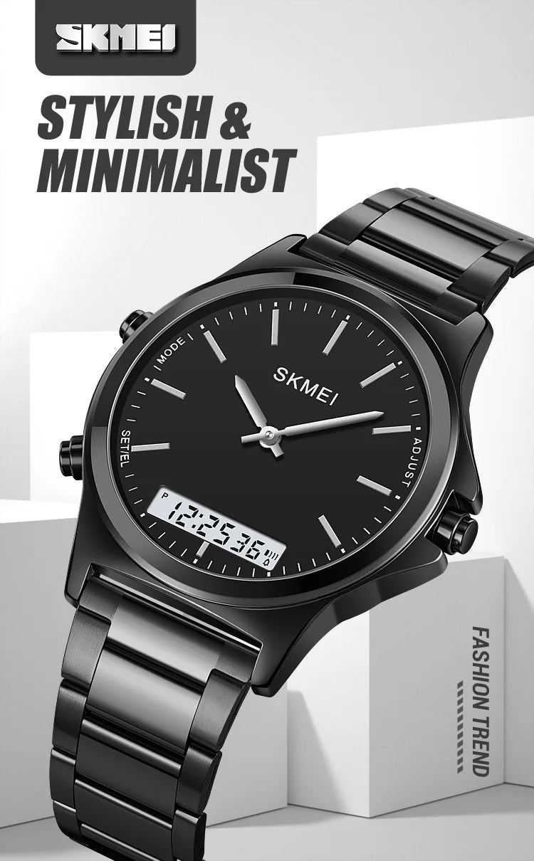 SKMEI Full Steel 3 Time Back Light Display Digital Chrono Sport Watches Mens Waterproof Alarm Wristwatches Clock reloj hombre