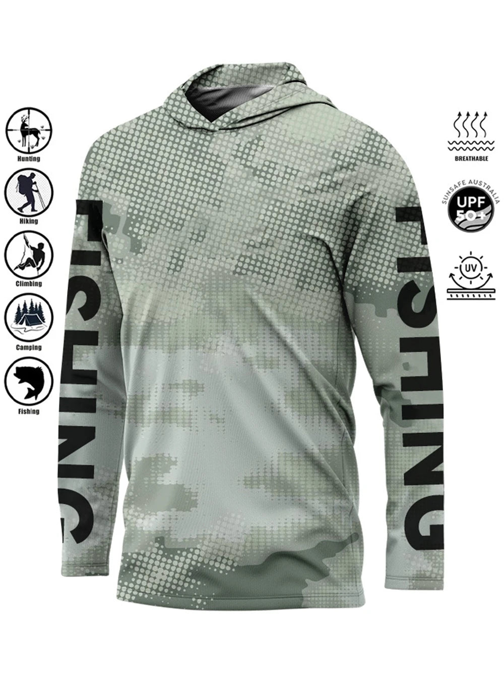 Fishing Shirt Hooded Outdoor Uv Protection Large Size Man Camouflage Printing Moisture Wicking Jersey Fishing Apparel Tops