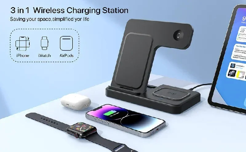 3 in 1 Wireless Charger Stand  For iPhone 16 15 14 13 12 11 X  iWatch 8 7 6  Airpods Pro 30W Foldable Fast Charging Dock Station