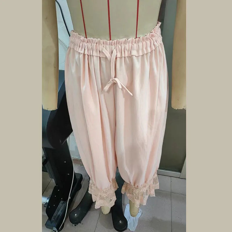 2025 Fashion Ruff Long Pants Women Casual Pleated Lace Lace Up Patchwork Straught Pants Lady Summer Chic Holiday Streetwear