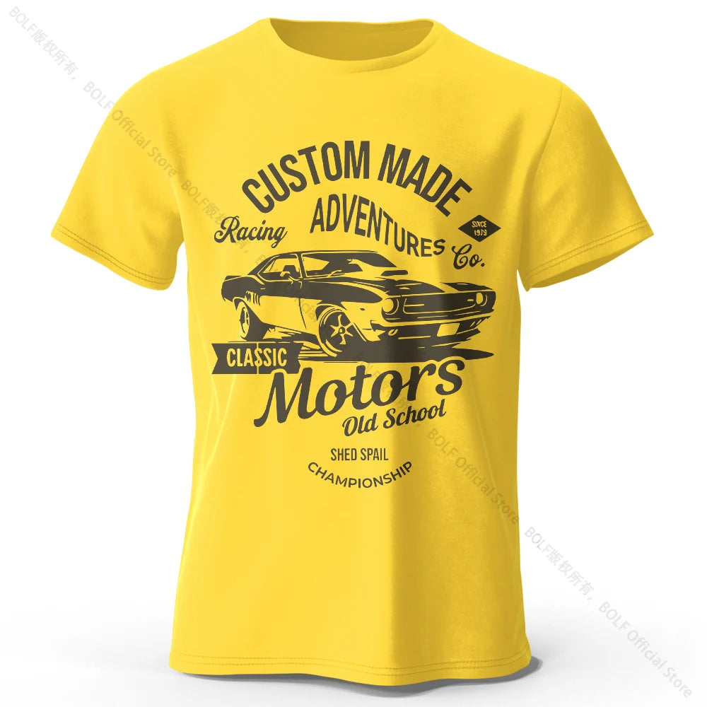 Men's Motors Printed T-Shirt 100% Cotton Oversized Vintage Old School Graphic Tees for Men Women Summer Tops