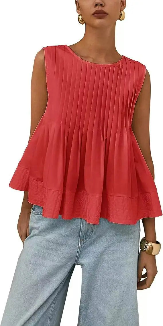 Women Sweet Ruffle Hem Vests Solid Color Summer Fashion Streetwear Female Sleeveless O-neck Tops Lady Casual Loose Camisole