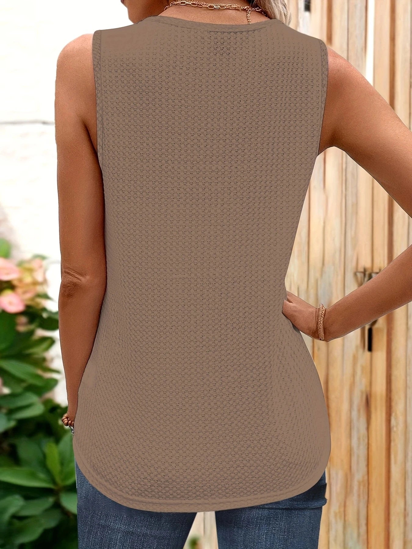 Women's Fashion V-neck Lace Waffle Tank Top