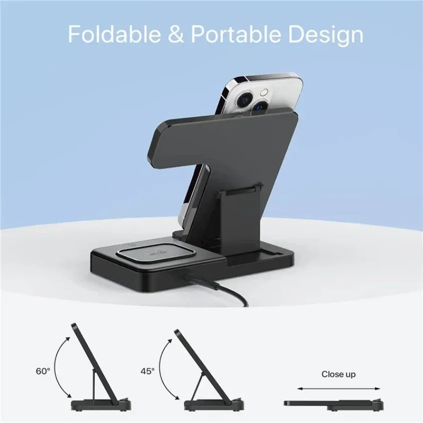 Muzisn 30W Fast Charging Dock Station 3 in 1 Wireless Charger Stand For iPhone 16 15 14 13 12 11 X iWatch 8 7 6 Airpods Pro