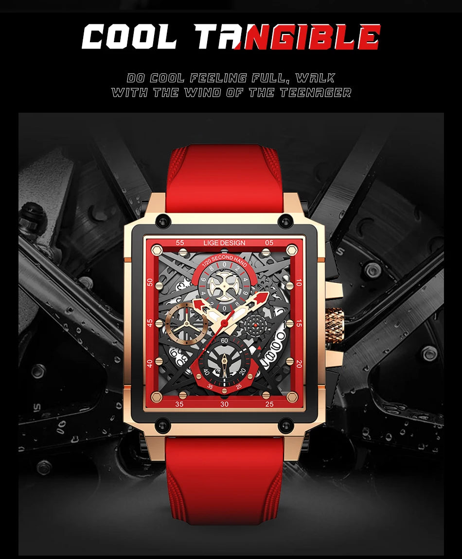 2024 New Top LIGE Brand Luxury Men Watch Business Square Watch Men Casual Sport Quartz Chronograph Clock Male Waterproof Watches