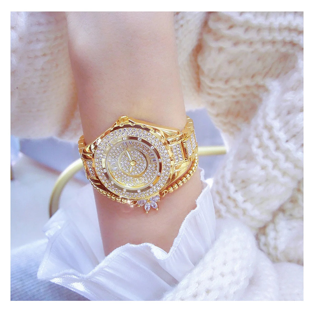 2025 Crystal Diamond Watches For Women Gold Original Elegant Ladies Watch With Bracelet Set Rose Gold Gift For Girlfriend Wife