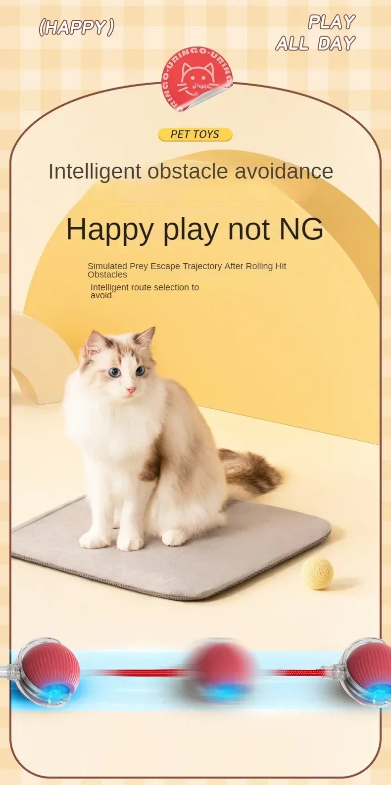 Cat Interactive Ball Toy Automatic Rolling Ball Faux Tail Rechargeable Pet Electric Toy Dog Cat Training Imitate Mouse Products