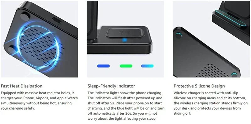 3 in 1 Wireless Charger Stand  For iPhone 16 15 14 13 12 11 X  iWatch 8 7 6  Airpods Pro 30W Foldable Fast Charging Dock Station
