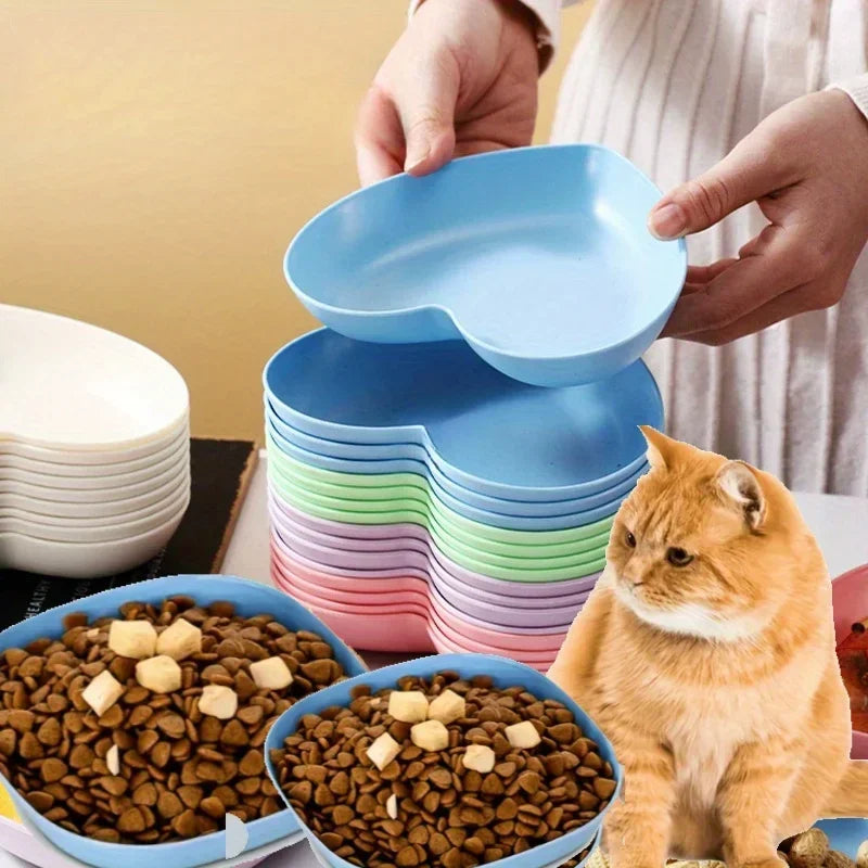 5/10pcs Heart Shape Plastic Cat Bowls Set - Shallow Pet Food & Water Dishes, Suitable for Small Cats, Kittens