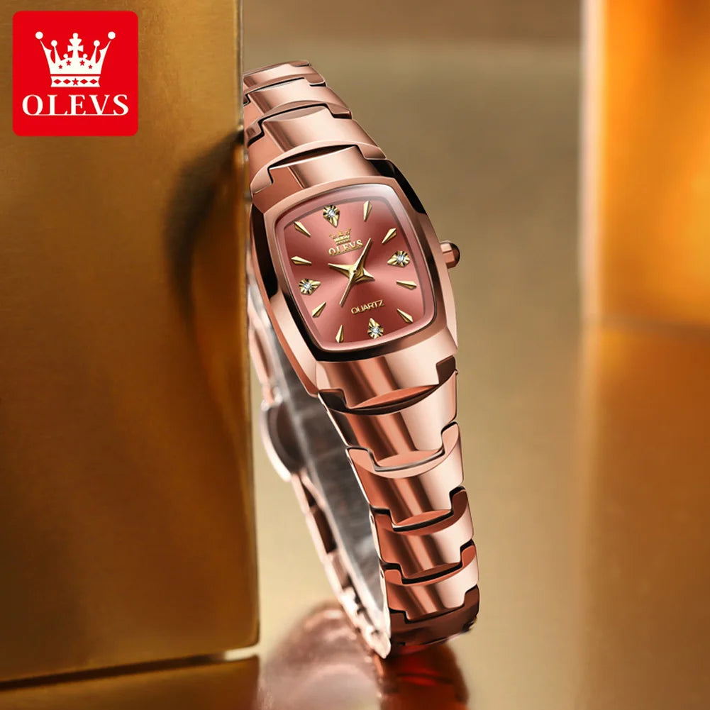 OLEVS 7006 Ladies Watch Luxury Original Quartz Wristwatch Tungsten Steel Waterproof Luminous Watches for Women Bracelet Set