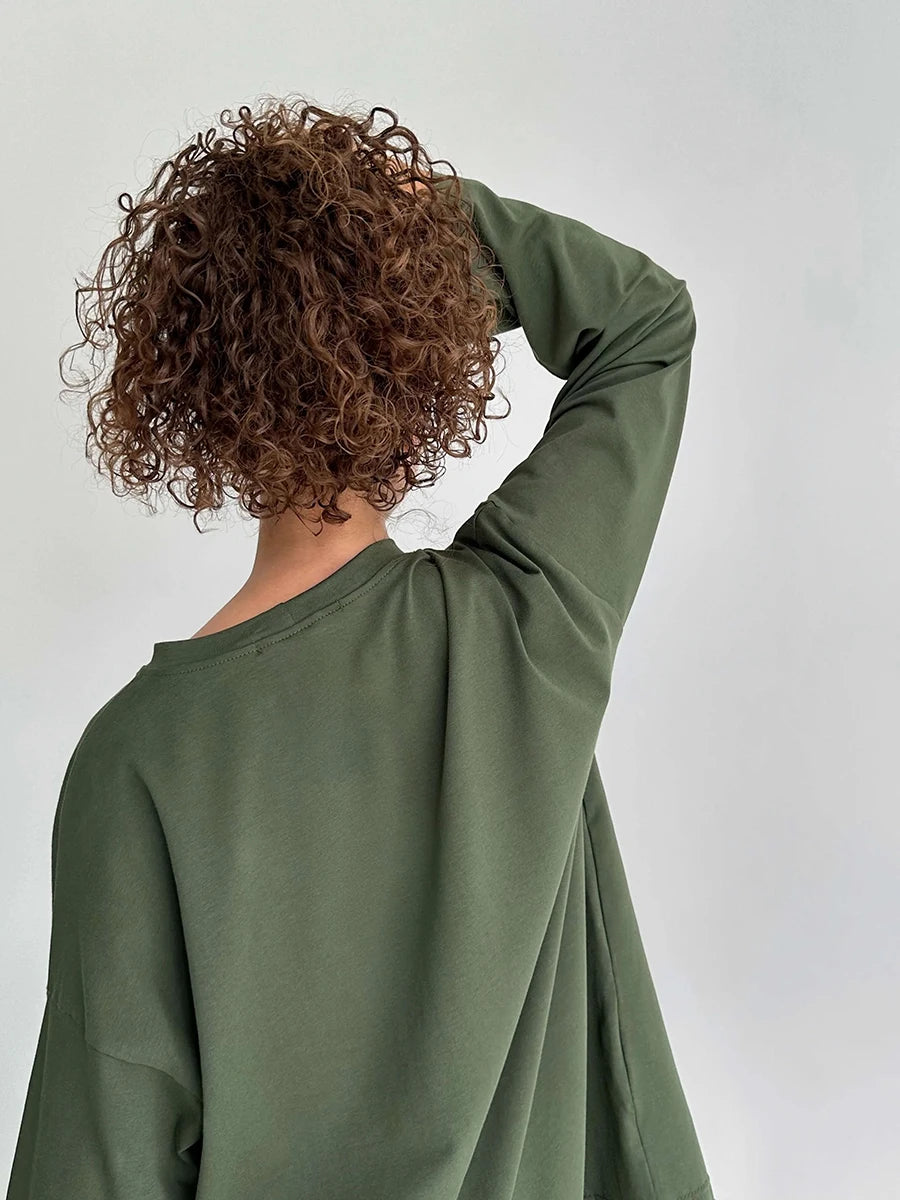 Bornladies Women Autumn 100% Cotton T-shirt Bottoming Spring Basic Fashionable Solid Lady Long Sleeve Loose Tops Shirts