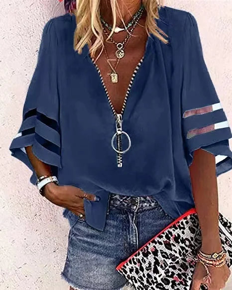 Summer Women Print Tees Shirts Loose Vintage Zipper Off Shoulder Sexy Hole Blouse Top Loose 2024 Casual Short Sleeve Tops