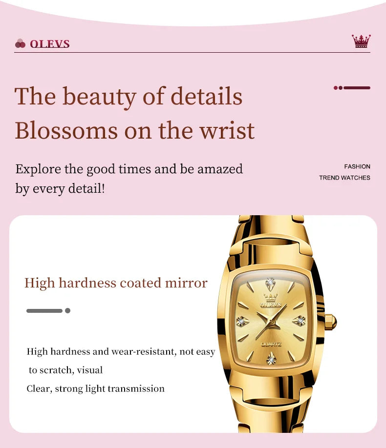 OLEVS 7006 Ladies Watch Luxury Original Quartz Wristwatch Tungsten Steel Waterproof Luminous Watches for Women Bracelet Set