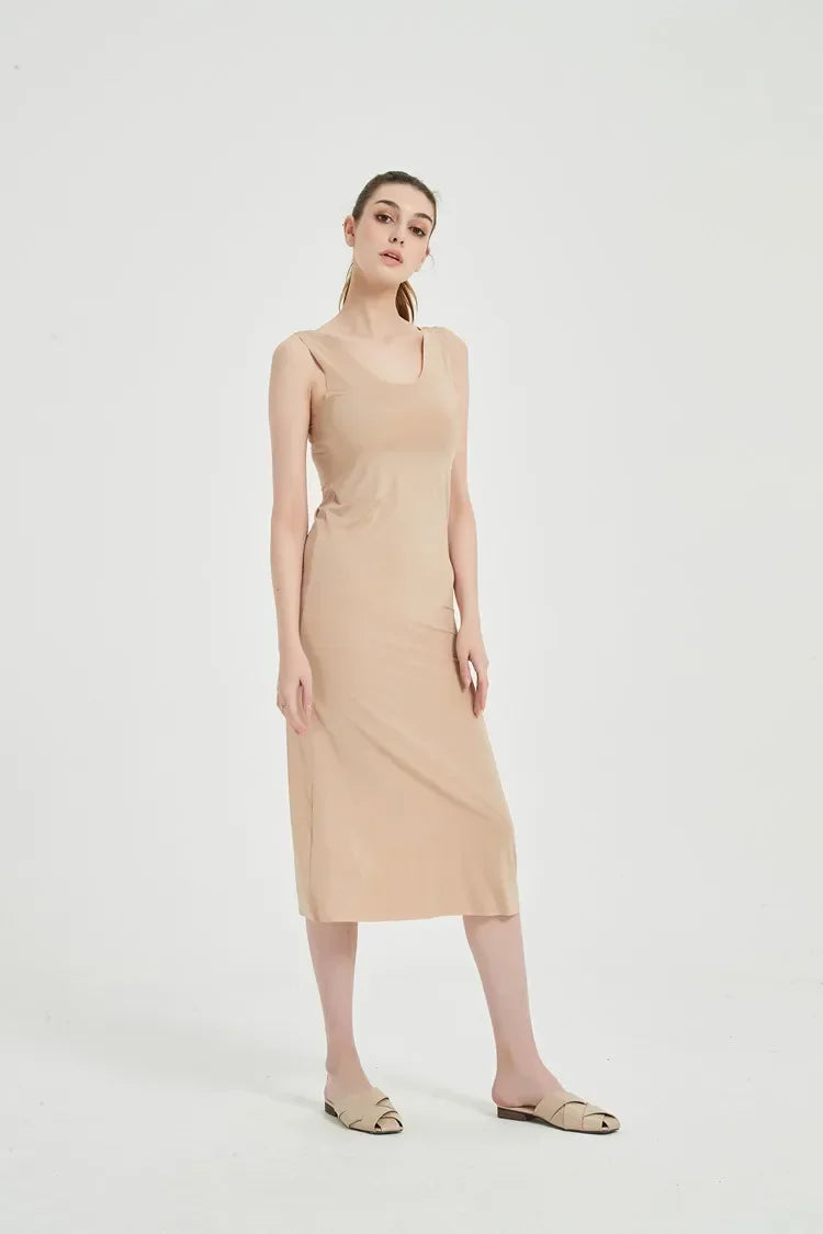 M-5XL Plus Size Full Slips Dresses For Women Summer Thin Seamless Ice Silk Petticoat Underskirt Sleeveless Underwear Dress Slips
