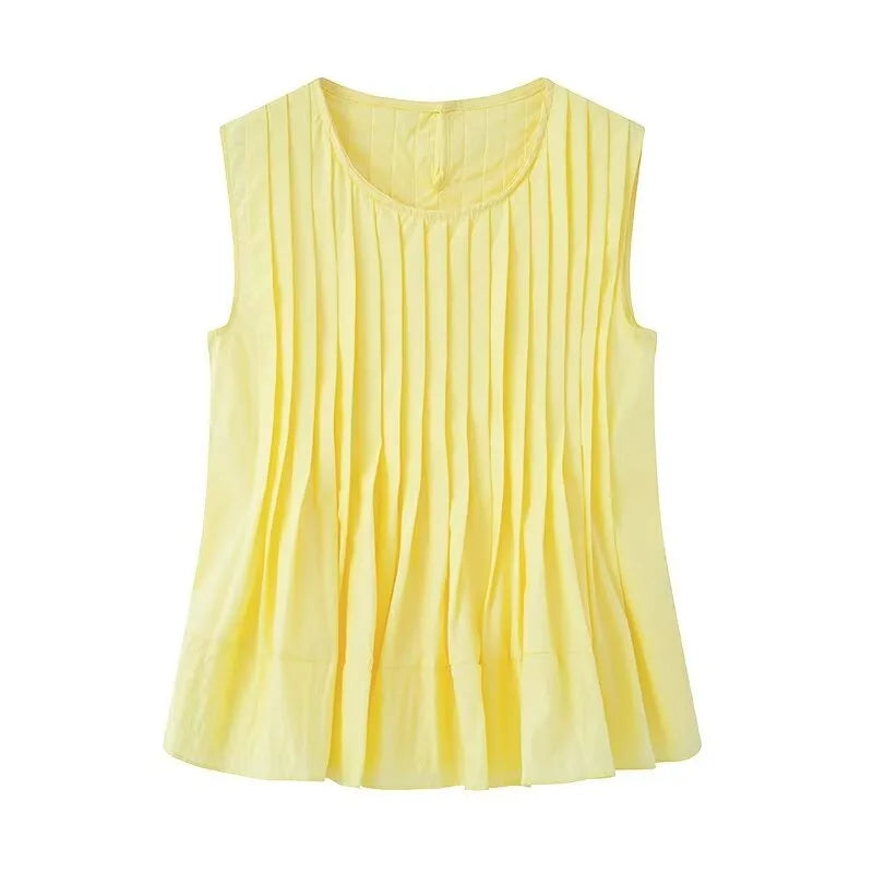 Women Sweet Ruffle Hem Vests Solid Color Summer Fashion Streetwear Female Sleeveless O-neck Tops Lady Casual Loose Camisole