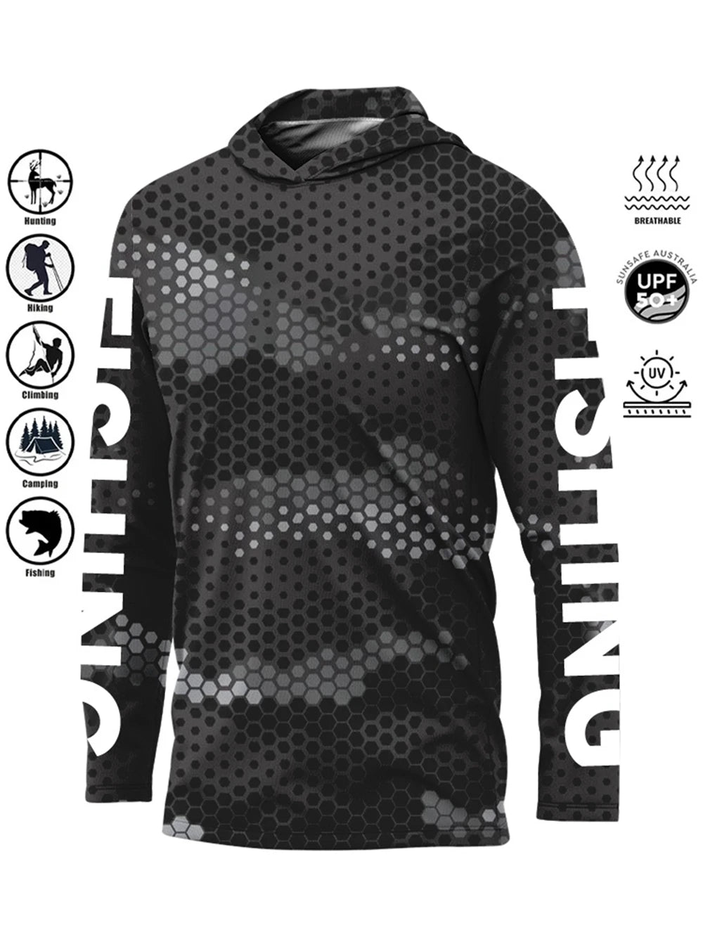 Fishing Shirt Hooded Outdoor Uv Protection Large Size Man Camouflage Printing Moisture Wicking Jersey Fishing Apparel Tops
