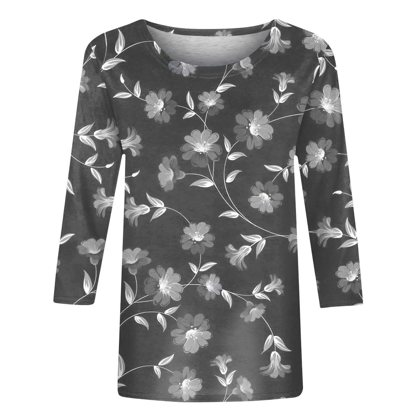 Female Clothing Delicate Fashion Shirts Floral Round Neck 3/4 Sleeves Printed Summer Women Pullover Daily Wear Vetement Femme