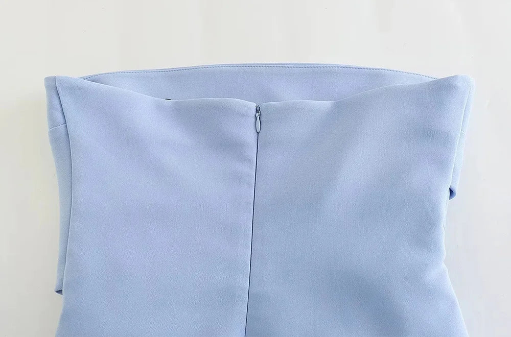 TRZA-Strapless Draped Bustier Tops for Women, Straight Neck, Back Zipper, Female Camis, Fashion