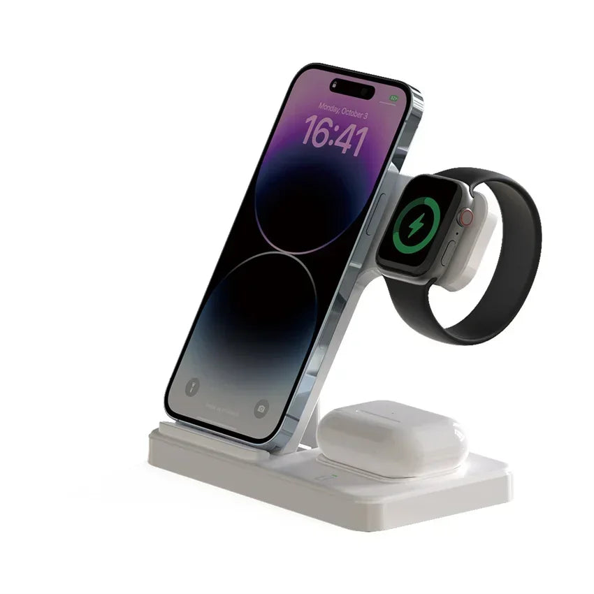 3 in 1 Wireless Charger Stand  For iPhone 16 15 14 13 12 11 X  iWatch 8 7 6  Airpods Pro 30W Foldable Fast Charging Dock Station
