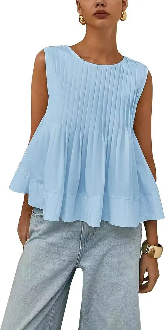 Women Sweet Ruffle Hem Vests Solid Color Summer Fashion Streetwear Female Sleeveless O-neck Tops Lady Casual Loose Camisole