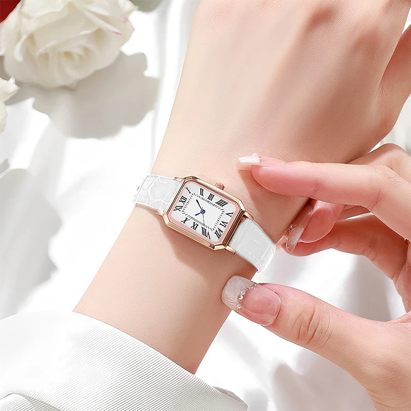 Women's Watch, Quartz Watch, Simple Fashion Casual Watch, Small Elegant Leather Strap, Square Dial with Roman Numerals