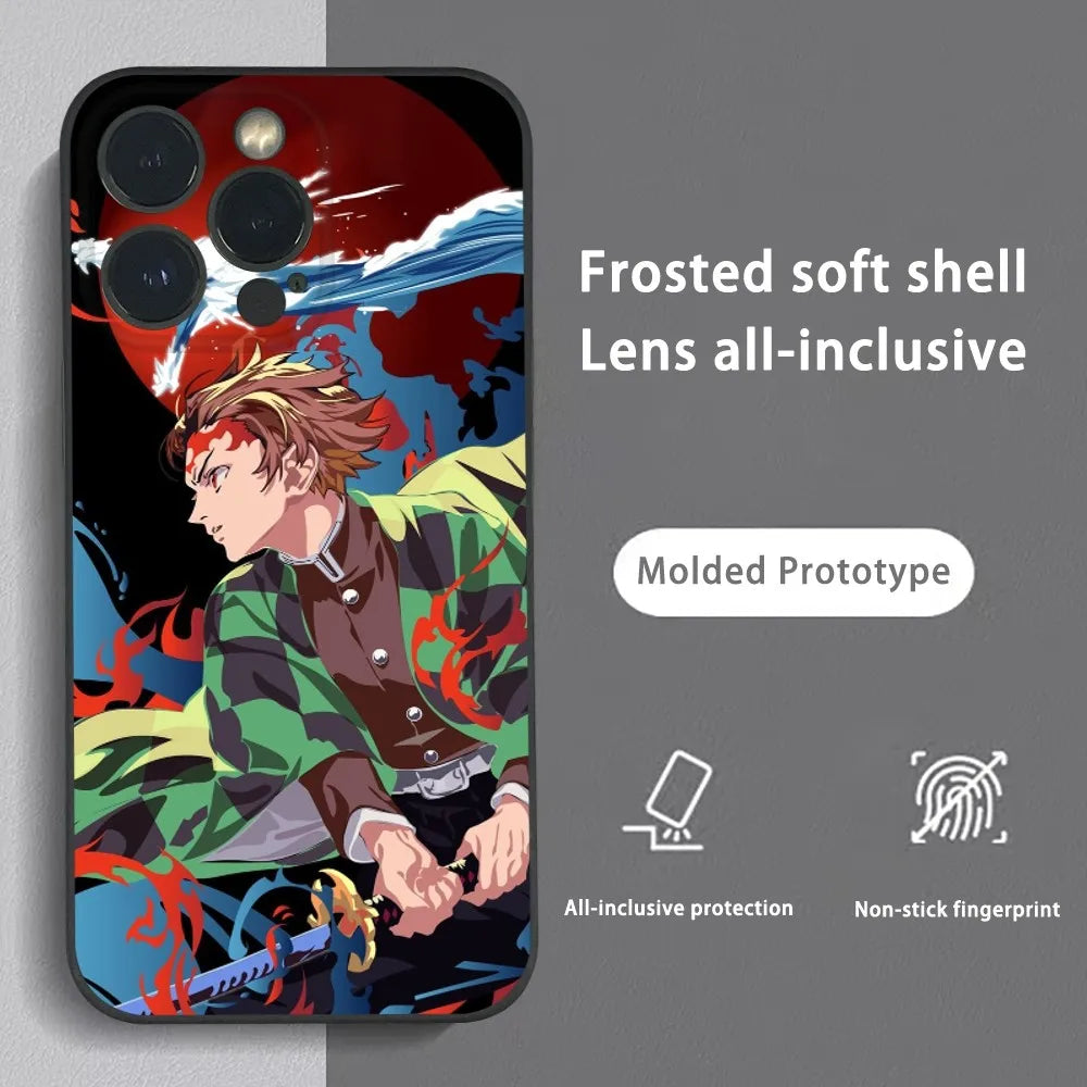 K-Kamado Tanjiro Anime Phone Case For iPhone 16 15 14 13 Pro Max Plus Mini Frosted Soft Shell Funda Shockproof Cases