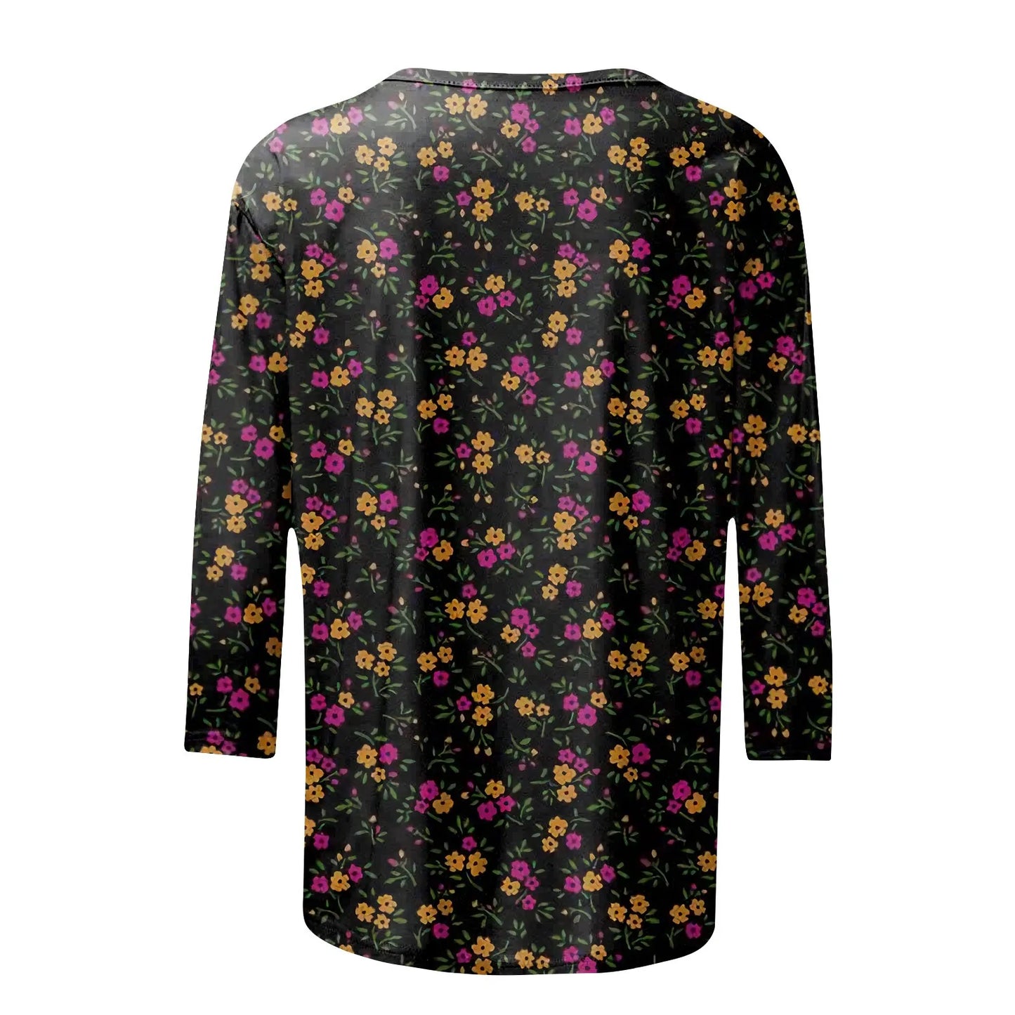 Female Clothing Delicate Fashion Shirts Floral Round Neck 3/4 Sleeves Printed Summer Women Pullover Daily Wear Vetement Femme