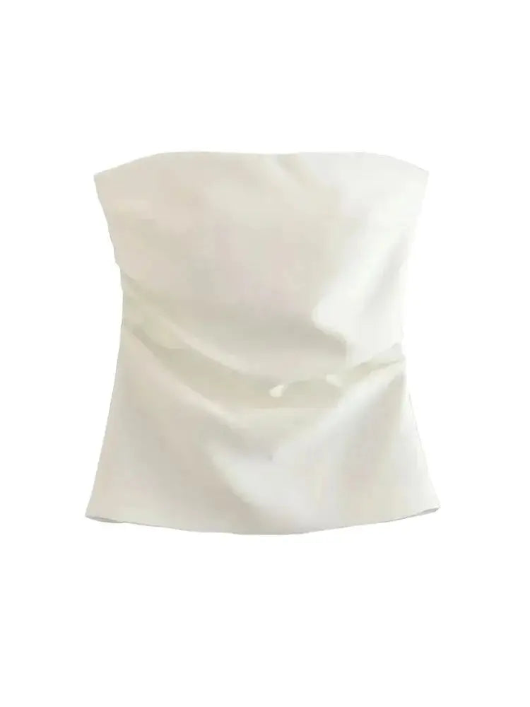 TRZA-Strapless Draped Bustier Tops for Women, Straight Neck, Back Zipper, Female Camis, Fashion