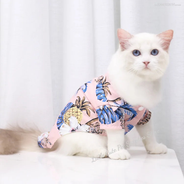Pet Beach Pineapple Shirts Hawaiian Style Dog Cat Coat Vest Spring Summer Thin Breathable Puppy T-Shirt Clothes Fashion Costumes