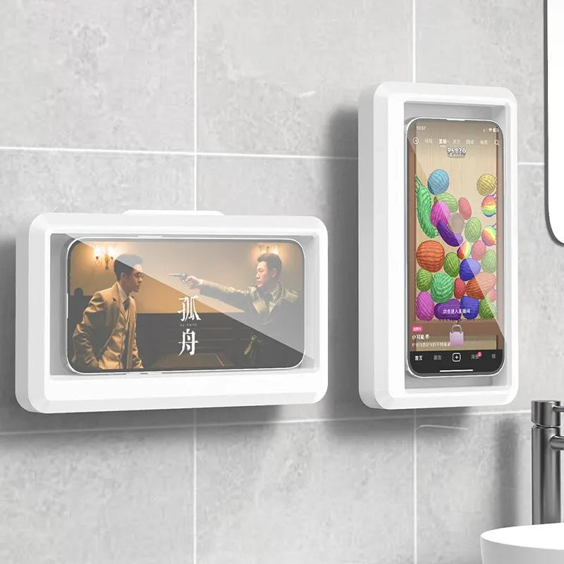 Bathroom Phone Holder Waterproof Touchable Case Wall Mounted All Covered Mobile Phone Shelves for Shower Bath Sealing Storage