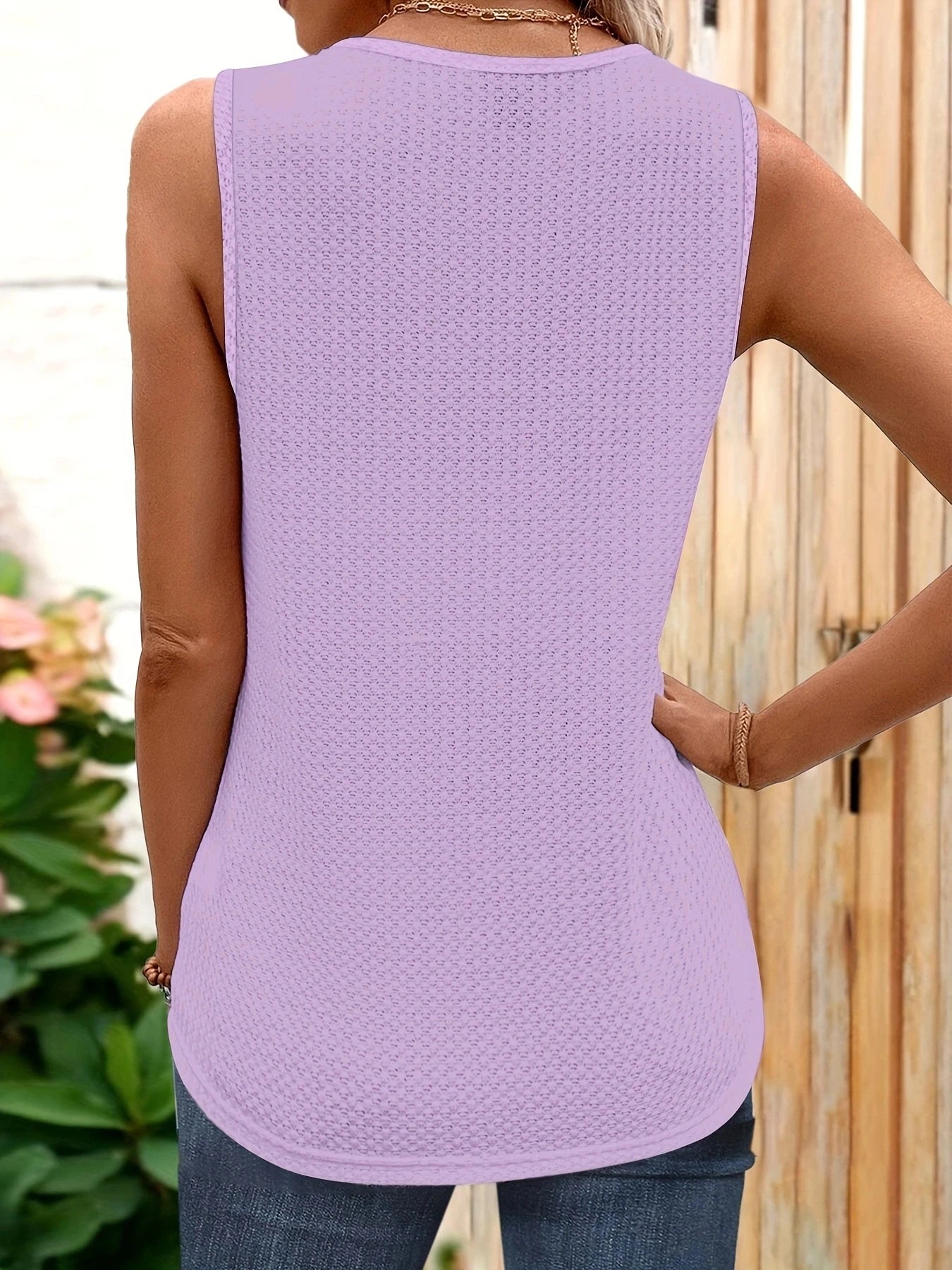 Women's Fashion V-neck Lace Waffle Tank Top