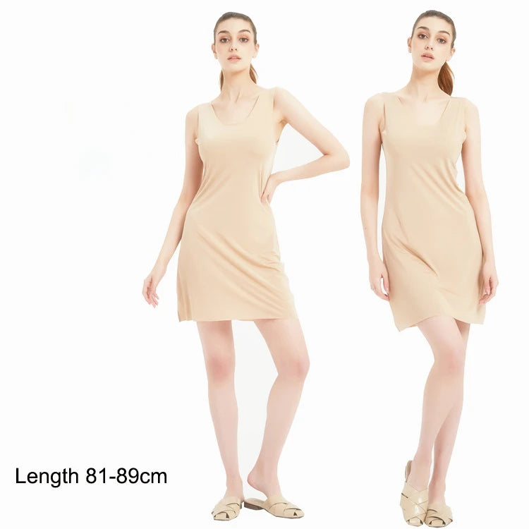 Plus Size Full Slips Dresses For Women Thin Seamless Ice Silk Summer Petticoat Underskirt Dress Sleeveless Inner Vest Dress 5XL