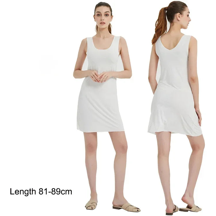 M-5XL Plus Size Full Slips Dresses For Women Summer Thin Seamless Ice Silk Petticoat Underskirt Sleeveless Underwear Dress Slips