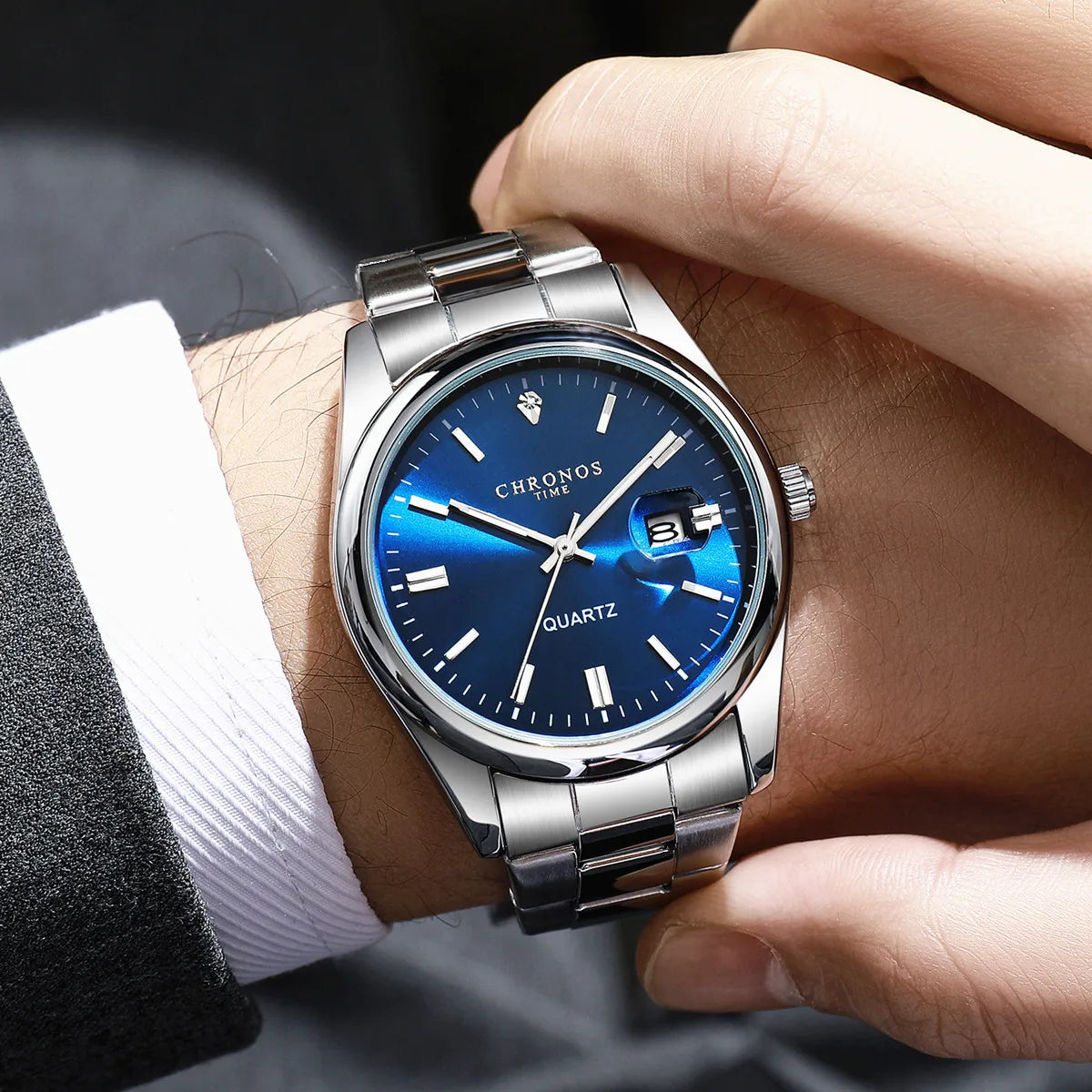 CHRONOS Top Brand Luxury Man Wristwatch Waterproof Luminous Date Men Watches Stainless Steel Quartz Men's Watch Male reloj