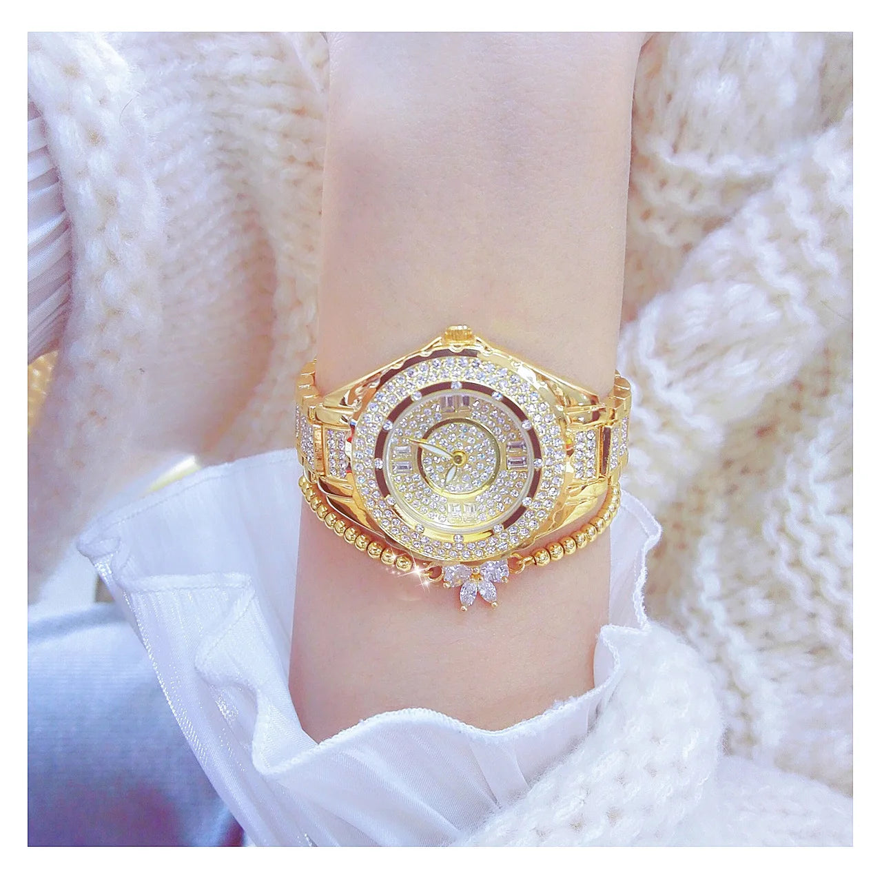 2025 Crystal Diamond Watches For Women Gold Original Elegant Ladies Watch With Bracelet Set Rose Gold Gift For Girlfriend Wife