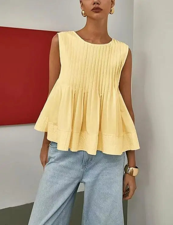 Women Sweet Ruffle Hem Vests Solid Color Summer Fashion Streetwear Female Sleeveless O-neck Tops Lady Casual Loose Camisole