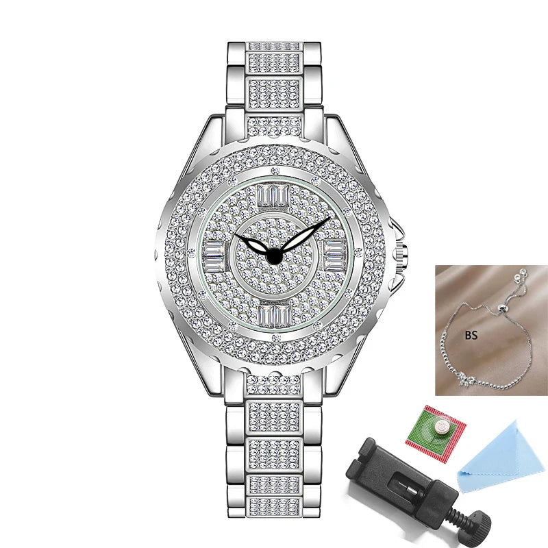 2025 Crystal Diamond Watches For Women Gold Original Elegant Ladies Watch With Bracelet Set Rose Gold Gift For Girlfriend Wife
