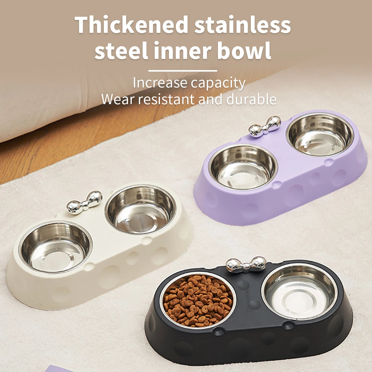 A dog stainless steel bowl Double bowl Pet bowl Cheese bow Cat bowl non-slip and anti-upset