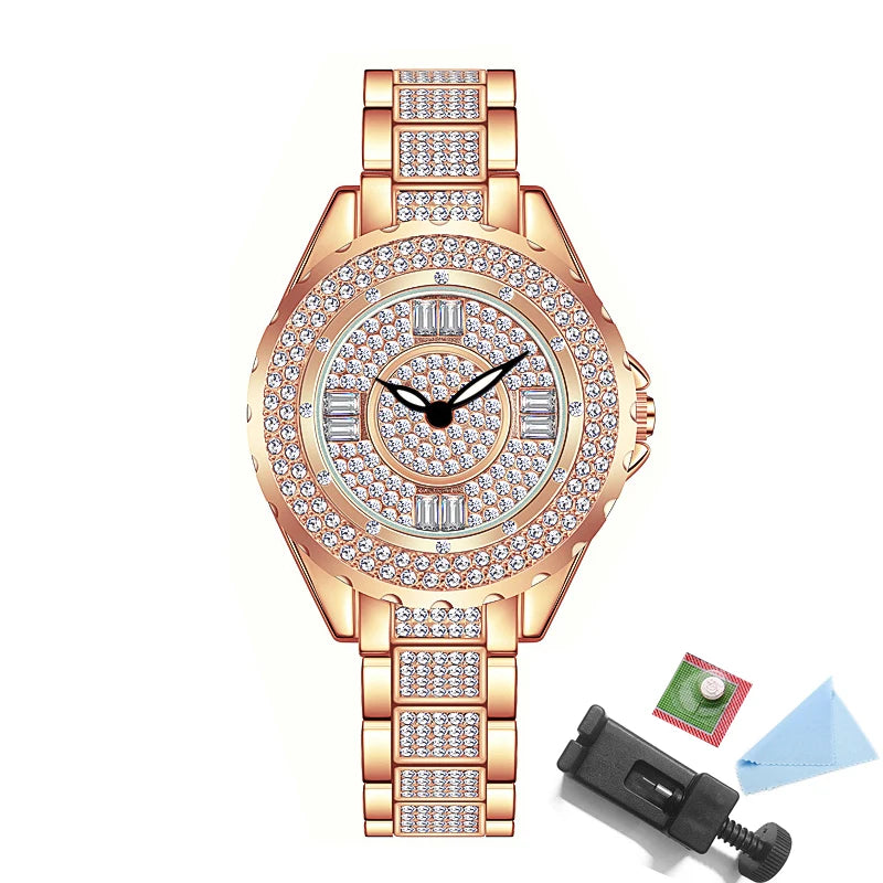 2025 Crystal Diamond Watches For Women Gold Original Elegant Ladies Watch With Bracelet Set Rose Gold Gift For Girlfriend Wife