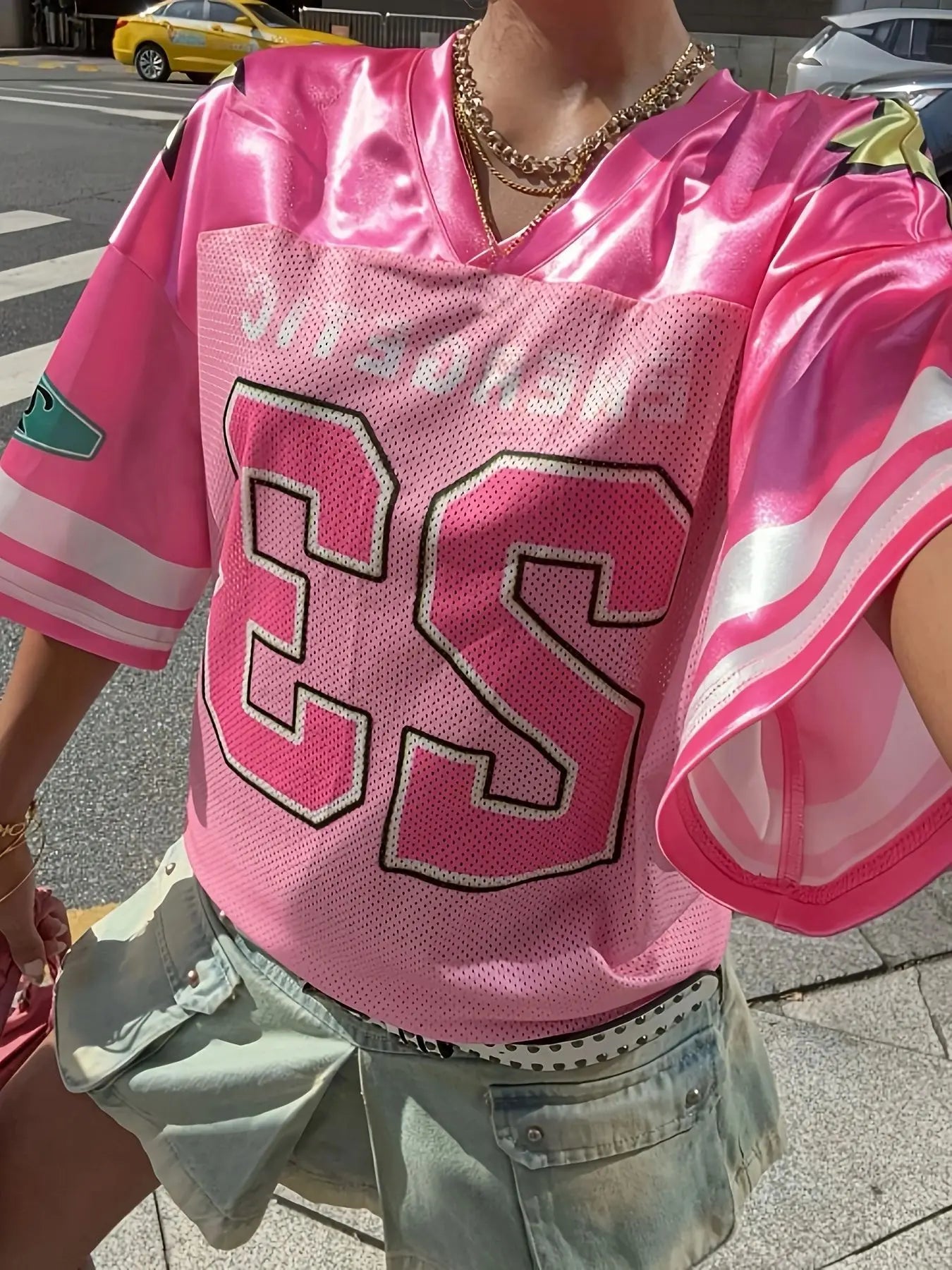 Lady Pink European and American Fashionable Loose Casual Street Printed Sportswear Tops Summer Girl Style Short Sleeved T-shirt