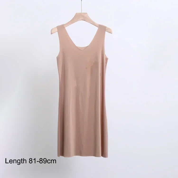 M-5XL Plus Size Full Slips Dresses For Women Summer Thin Seamless Ice Silk Petticoat Underskirt Sleeveless Underwear Dress Slips