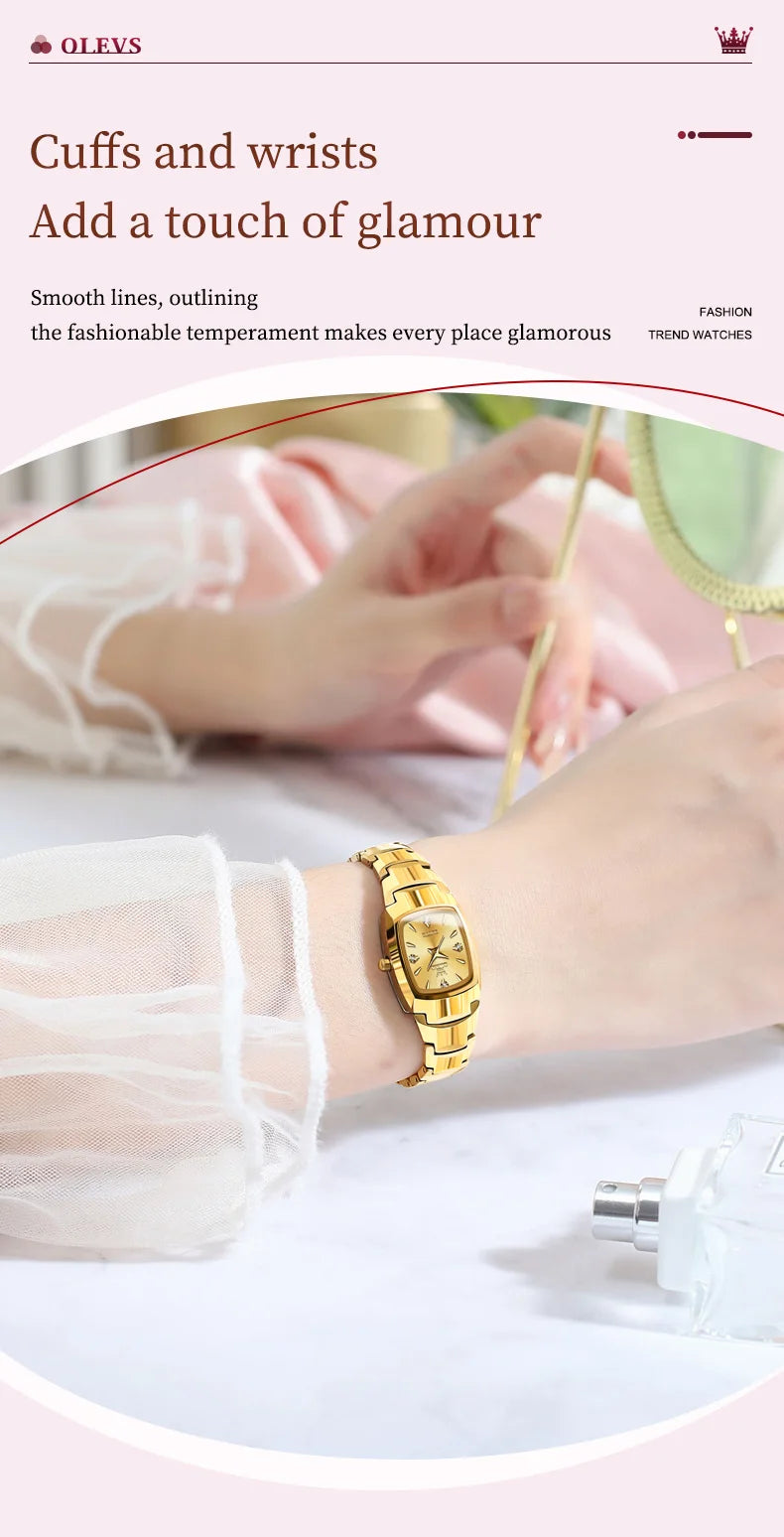 OLEVS 7006 Ladies Watch Luxury Original Quartz Wristwatch Tungsten Steel Waterproof Luminous Watches for Women Bracelet Set
