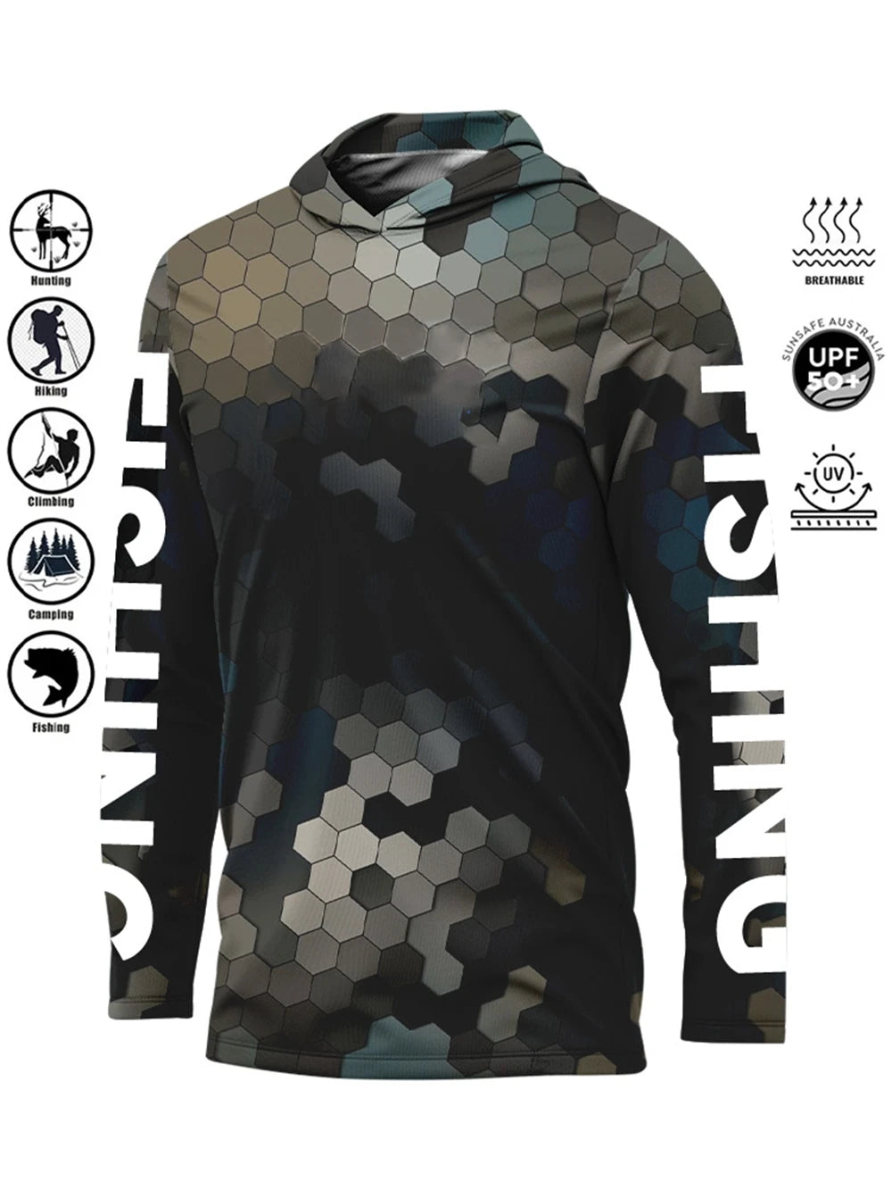 Fishing Shirt Hooded Outdoor Uv Protection Large Size Man Camouflage Printing Moisture Wicking Jersey Fishing Apparel Tops
