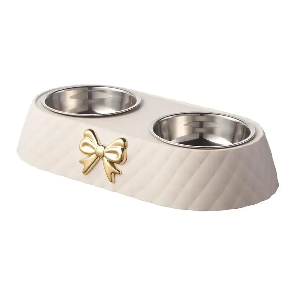 Detachable 201 Stainless Steel Double Bowl Bow - tie Decoration Pet Accessories For Cats Dogs Pet Food Bowl