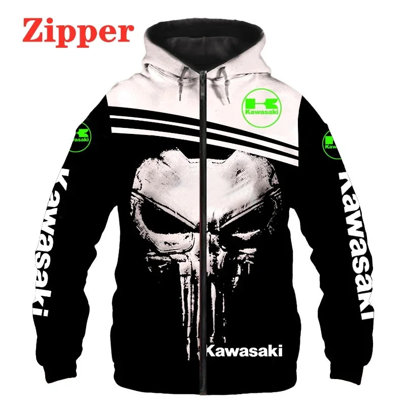 2024 Men's Sports Outdoor Sweater&Punisher Hoodie 3D Digital Print Zipper Hoodie Motorcycle Racing Suit Tops