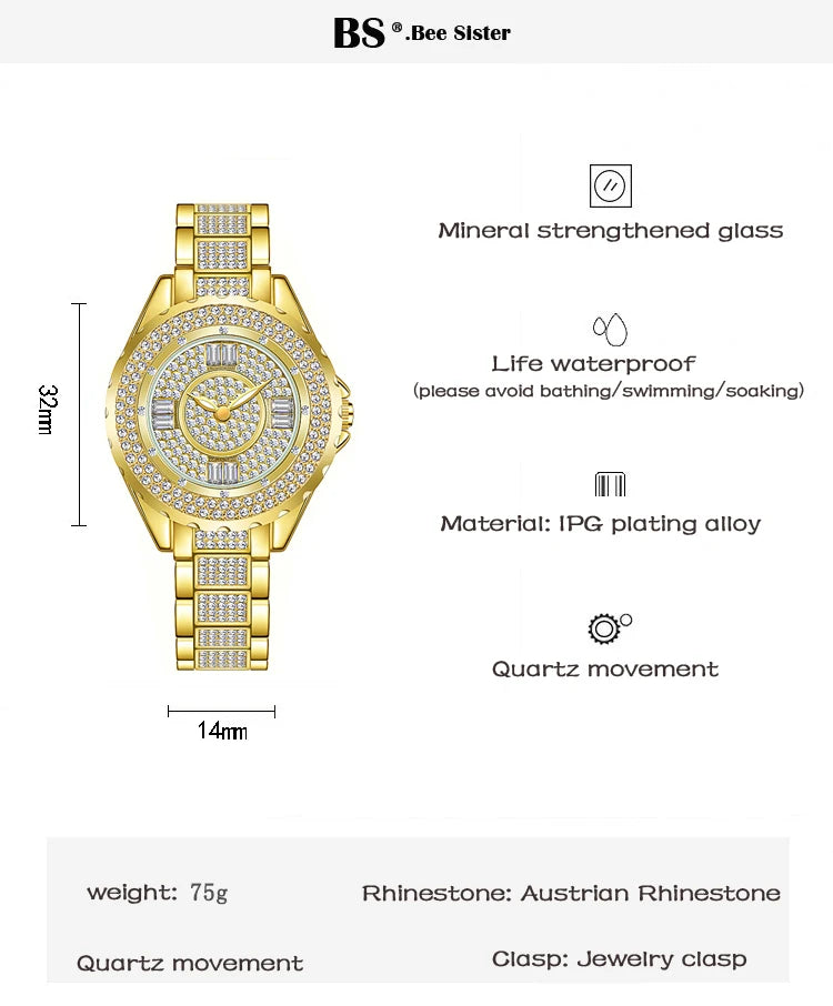 2025 Crystal Diamond Watches For Women Gold Original Elegant Ladies Watch With Bracelet Set Rose Gold Gift For Girlfriend Wife