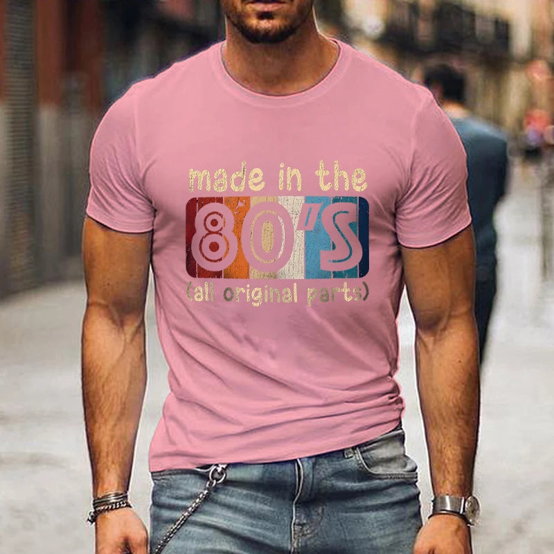 Mens T-shirts Made in The 80s All Original Part Retro Vintage Summer T-shirt for Men Casual O-Neck Tee Shirts Streetwear Tops
